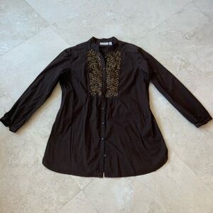 Chico's Boho Brown Tunic with Gold Bead Embroidery sz L/12/2